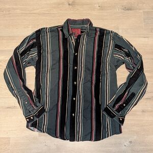 Vintage Mach 5 Button-up Striped Men's Shirt in Black and Green